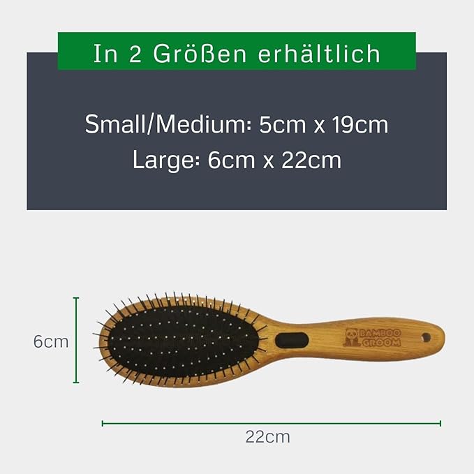 Bamboo Groom Combo Brush with Bristles & Stainless Steel Pins for Pets, Large
