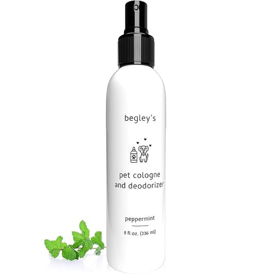 Begley's Pet Cologne and Deodorizer - Premium Essential Oil Dog Perfume Spray Long Lasting and Pet Odor Eliminator - Cat Perfume and Dog Cologne Spray - Peppermint - 8 oz