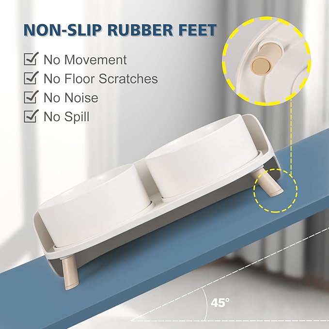 Elevated Ceramic Dog Bowl Set - Double Dog Feeding Bowls with Stand Splash Proof - Raised Dishes for Food and Water - Ideal for Small to Medium Dogs - 2 x 850 ml - 28.74 oz