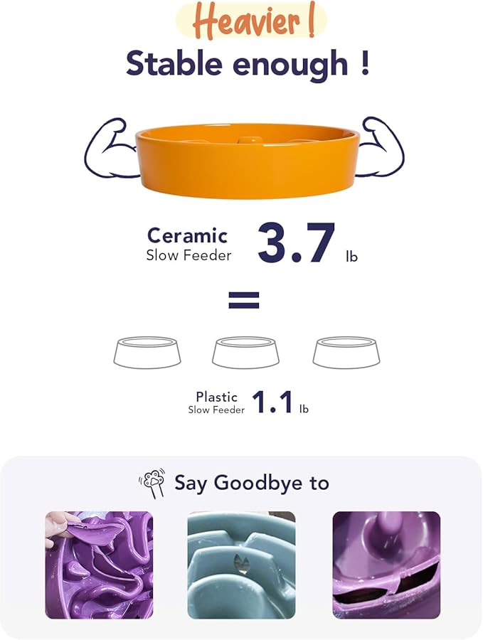 LE TAUCI Dog Bowls Slow Feeder Ceramic, 3 Cups Slow Feeding Dog Bowl Small Medium Breed, Puppy Slow Feeder Bowl for Fast Eater, Dog Dishes to Slow Down Eating, Puzzle Dog Food Bowl, Pumpkin Orange