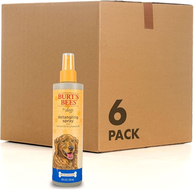 Burt's Bees for Pets Detangling Spray for Dogs with Lemon Oil and Linseed Oil, 6pk, 99.7% Natural Origin Formulas, Waterless Dog Shampoo - Gentle Dry Shampoo for Dogs, Best Dog Shampoo, 6pk, 10 oz