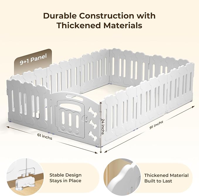 Dog Playpen with Door & Whelping Box, 10-Panel Lightweight Plastic Fence for Small to Medium Pets, Indoor/Outdoor Use, Portable, Durable, Non-Slip, Easy Assembly