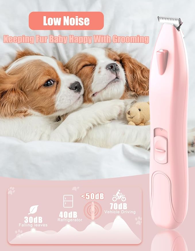 KIKETECH Cordless Dog Paw Trimmer - Low Noise LED Dog Clippers with Ceramic Blade, 2 Speed Rechargeable Small Pet Shaver for Grooming Dogs Cats Hair Around Paws, Eyes, Ears, Face, Rump, CoralPink