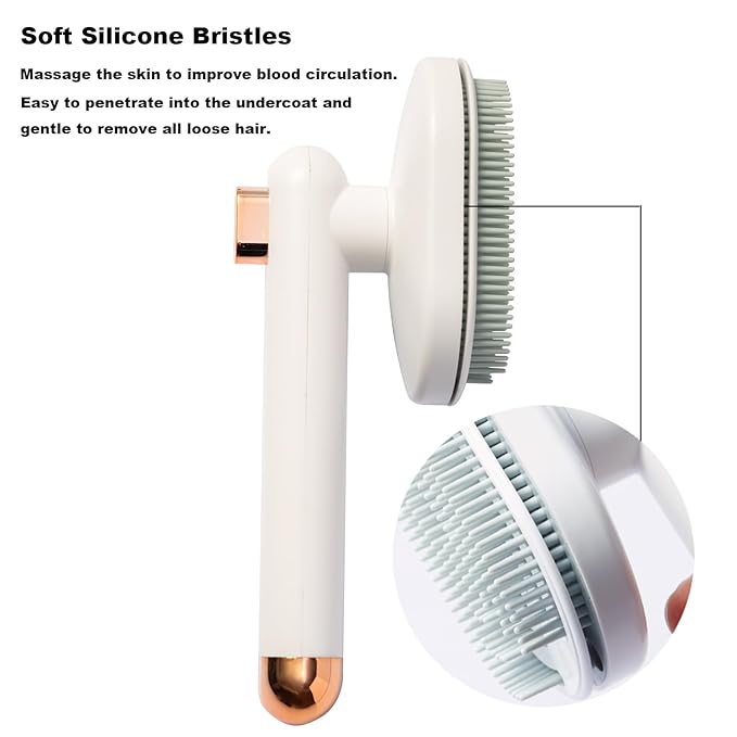 Cat Brush Dog Brush with Release Button for Shedding, Pet Hair Cleaner Brush, Cat Grooming Brush for Long or Short Haired Dog, Pet Massage Self Cleaning Cat Brush(White)