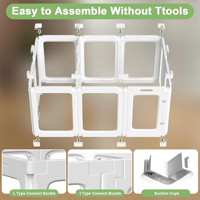 Clear Acrylic Dog Playpen with Door, 23.6" Tall Pet Play Pen Indoor for Cat Bunny Small Animals, Transparent Puppy Fence Kennel Rabbit Ferret, Doggie Cages Yard Easy Assemble, White, 12PCS