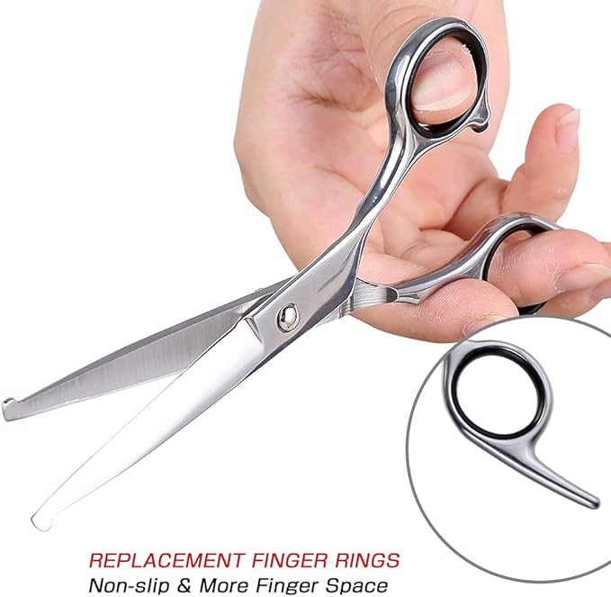 Chibuy Dog Grooming Scissors with Safety Round Tips, 4CR Stainless Steel Heavy-duty titanium coated Professional Pet Grooming Scissors for Dogs, Cats and furry Animals