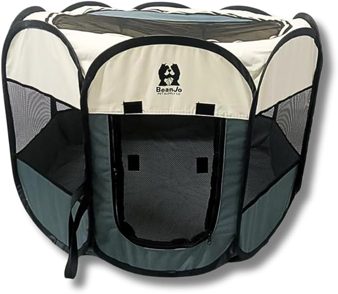 BeanJo Pet Supply Co. Foldable Portable Pet Playpen, Mesh Sides, with Carry Bag (Medium (18 * 25.5 * 25.5)) Dog, cat, Small Animal Enclosure, Safe for Outdoor use.