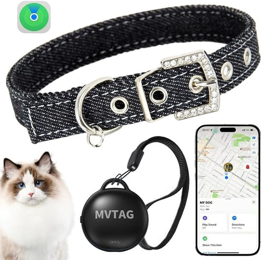 Cat Tracker GPS Collar No Monthly Fee, Real-Time Mini Pet Tracker for Small Medium Large Kittens, Reflective Waterproof Cat Tracking Collar with Bell, Indoor & Outdoor (Only for iOS)