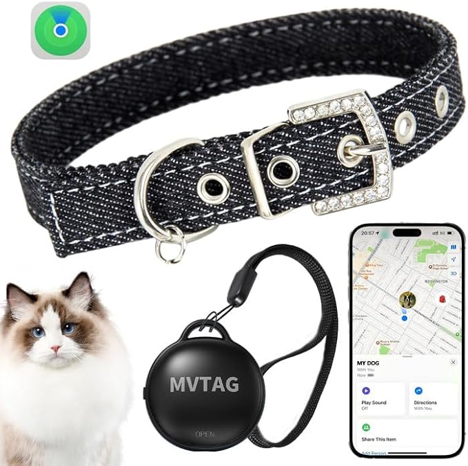 Cat Tracker GPS Collar No Monthly Fee, Real-Time Mini Pet Tracker for Small Medium Large Kittens, Reflective Waterproof Cat Tracking Collar with Bell, Indoor & Outdoor (Only for iOS)