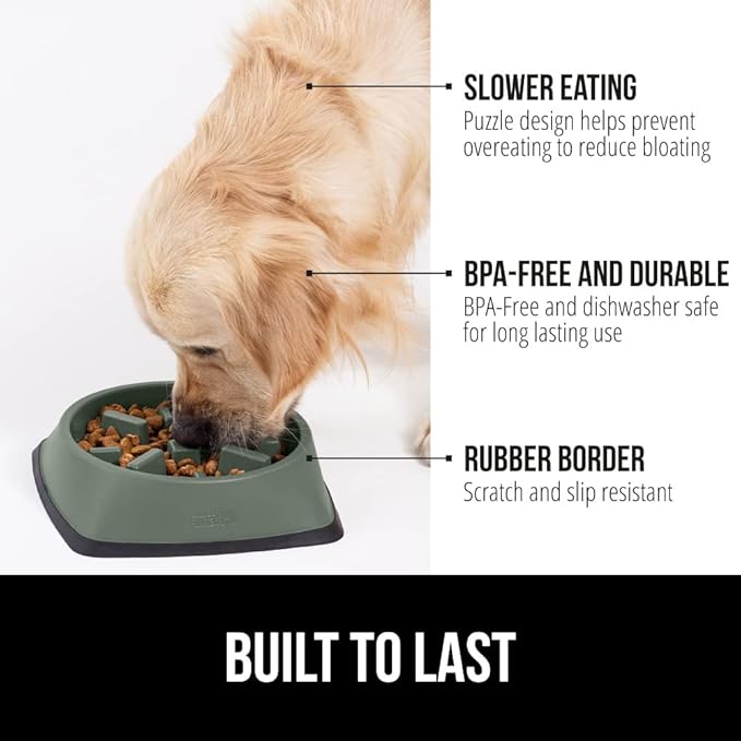 Gorilla Grip Slow Feeder Dog and Cat Bowls, Interactive Puzzle Toy for Dogs and Cats Food Training, Keeps Pets Busy and Prevents Puppy Overeating, Large, Small Breeds, 100% BPA Free, 2 Cup Sage Green