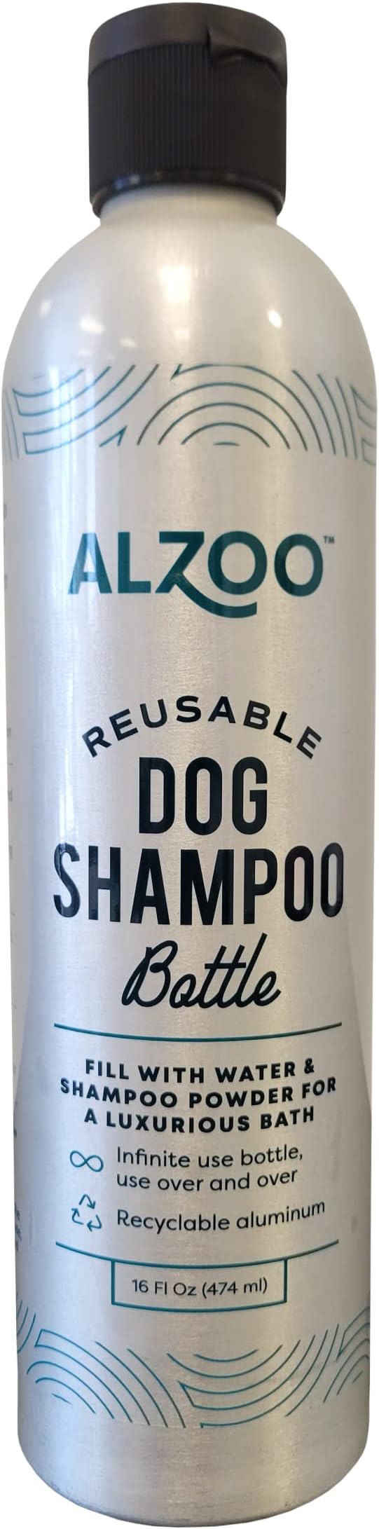 Reusable, Refillable Shampoo Bottle for Dogs, Fill with Water & Concentrated Shampoo Powder, Recyclable Aluminum, Holds 16 Fl. Oz.