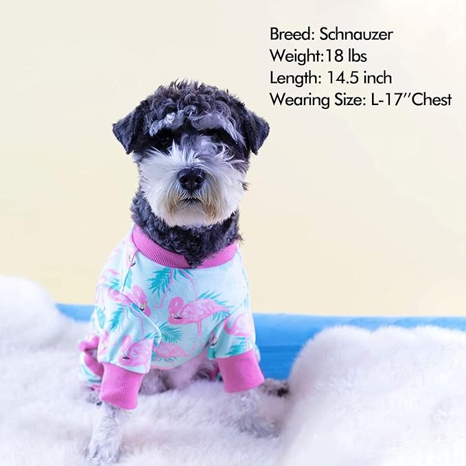 KYEESE Dog Pajamas Stretchy Pet Jammies Coat Comfy Pet Onesie Costume Velvet Dog Pajamas Small Sized Dogs Soft Dogs Clothes Pjs with Flamingo Pattern, Large