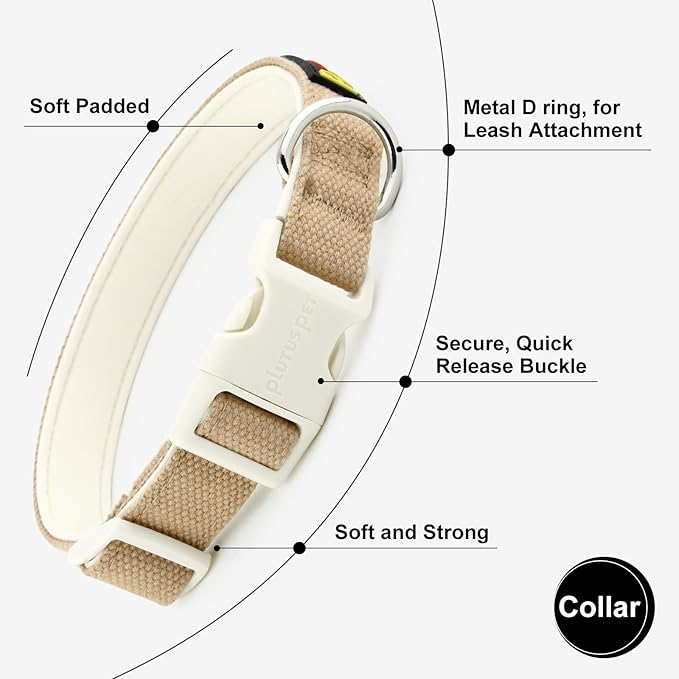 Plutus Pet Cotton Dog Collar, Heavy Duty Collar with Soft Padding, Adjustable and Comfortable for Small Medium and Large Dogs, Beige, S