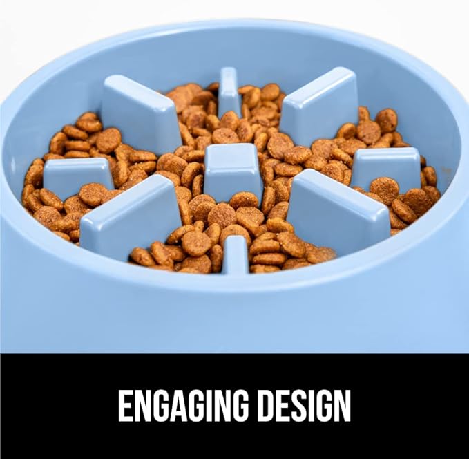 Gorilla Grip Slow Feeder Dog and Cat Bowls, Interactive Puzzle Toy for Dogs and Cats Food Training, Keeps Pets Busy and Prevents Puppy Overeating, Large, Small Breeds, 100% BPA Free, 4 Cup Light Blue