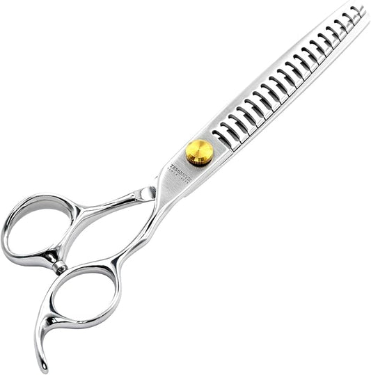 Dog Grooming Scissors, 7.0" 18 Teeth Chunker Shears, Premium Stainless Steel, Safety Rounded Tip & Offset Handles for Precision Trimming Dogs, Cats, Pet at Home