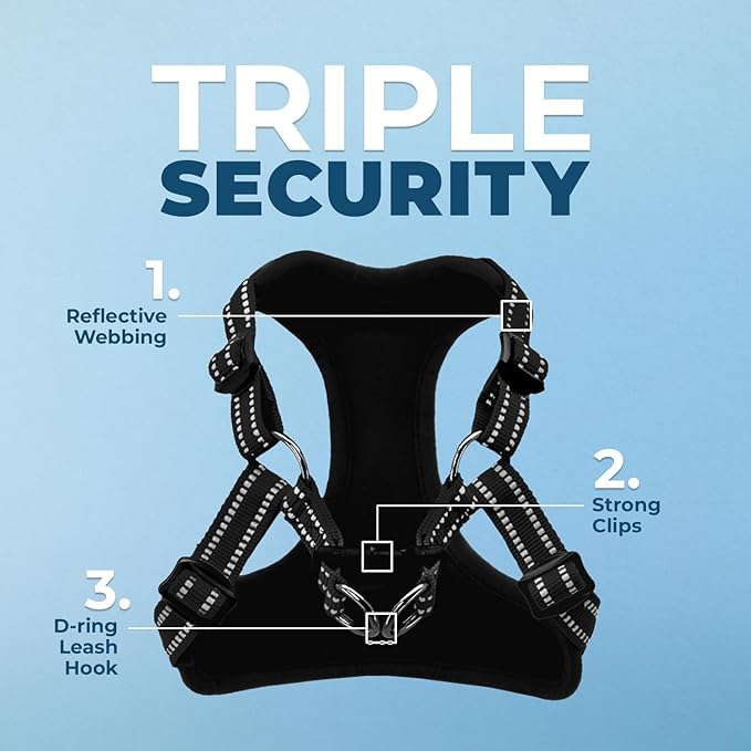 Best Pet Supplies Voyager Adjustable Dog Vest Harness Breathable No Pull Harness for Small, Medium, Large Dogs, Heavy Duty Harness for Walking, Jogging, Easy Step-in, Reflective Stripes - (Black), M