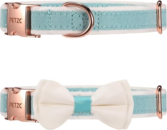 Dog Collar,Metal Buckle Pet Collar Suede Dog Collar Soft&Comfy Adjustable Pet Gift Collars with Bow for Small Medium Large Dogs (Small, Blue&White)