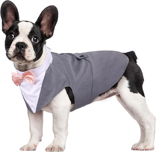 Kuoser Dog Tuxedo Dog Suit and Bandana Set, Dogs Tuxedo Wedding Party Suit, Doggy Prince Bow Tie Shirt Formal Pet Wedding Attire for Large Medium and Small Dogs Golden Retriever Samo Bulldogs