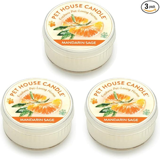 One Fur All Pet House Mini Candle - Mandarin Sage 3 Pack - Pet Odor Eliminator Mini Candle - Natural Wax Candle - Mini Candle Set - Pet-Friendly Non-Toxic Scented Candle