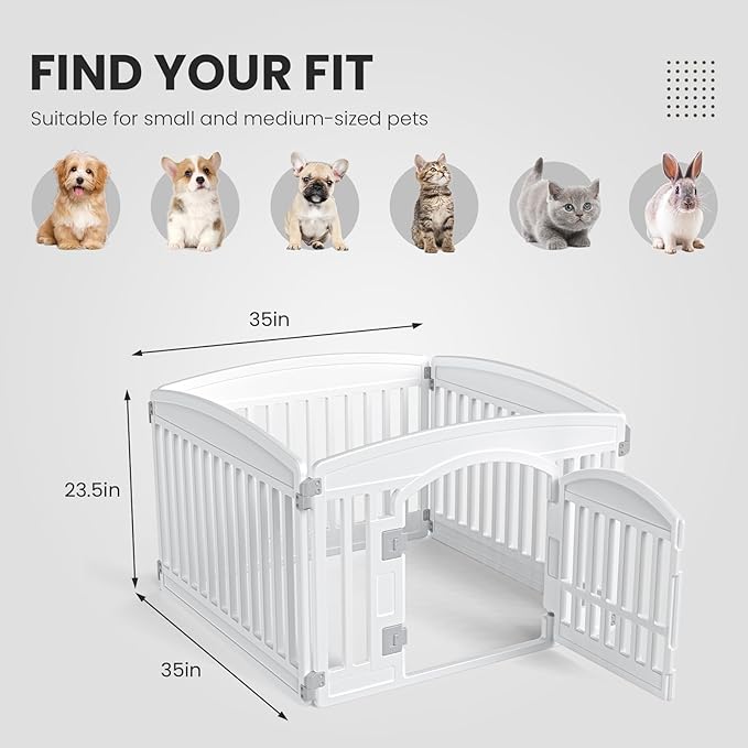 Dog Playpen 4-Panel 24" | Safe & Secure Indoor/Outdoor Pet Fence | Folding & Portable | 35 x 35 x 24IN, Ideal for Small to Medium Dogs | Easy to Clean （White）