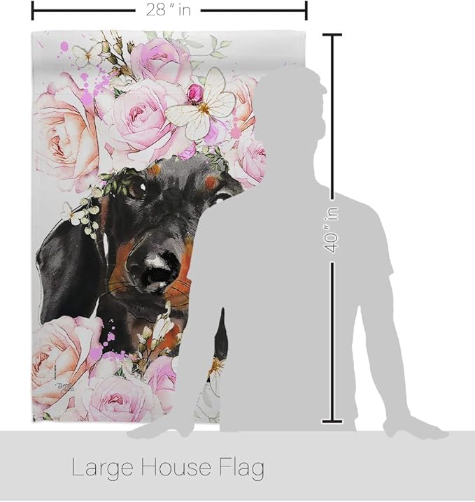 Breeze Decor Dachshund Floral House Flag Set Dog Puppy Spoiled Paw Canine Fur Pet Nature Farm Animal Creature Decoration Banner Small Garden Yard Gift Double-Sided, Made in USA