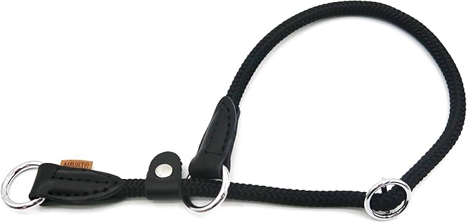 Braided Rope Collar, Training Dog Collar, Round Martingale Collar, Slip Collar with Adjustable Stopper and Slidable Stop Ring - Ideal for Medium Dogs (M(1/3") - 18" Long, Black)