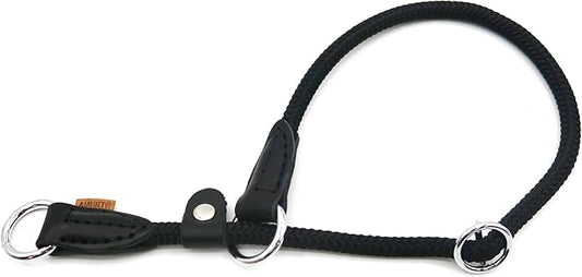 Braided Rope Collar, Training Dog Collar, Round Martingale Collar, Slip Collar with Adjustable Stopper and Slidable Stop Ring - Ideal for Medium Dogs (M(1/3") - 18" Long, Black)