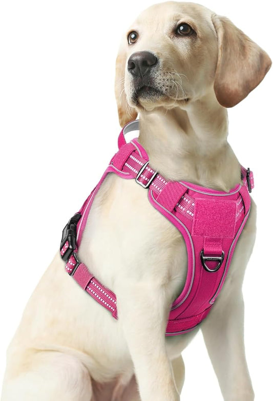 rabbitgoo Dog Harness Medium Sized No Pull, Tactical Service Dog Vest with Molle and Control Handle, Adjustable and Reflective Military Pet Harness for Easy Walking and Training, Rose Red, M