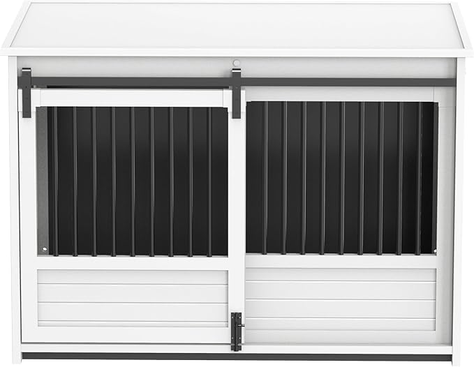 New Age Pet ECOFLEX Barn Door Dog Crate End Table - Antique White, X-Large - Durable Wood Plastic Composite with Stainless Steel Latch, Easy Assembly, 10 Year Warranty