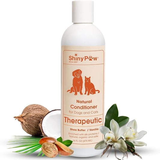 Dog Conditioner for Allergies and Itching | Shiny Paw Shea Butter & Vanilla Conditioner for Dogs & Cats | Dog Matted Hair Detangler | Made in The USA | 16 oz