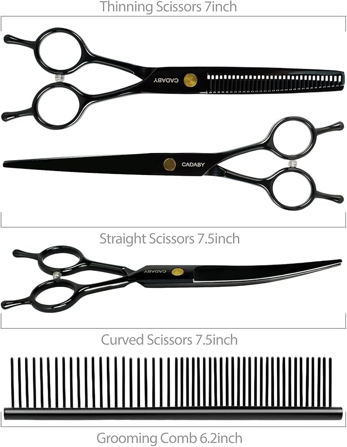 Dog Grooming Scissors Kit with Blunt Tips, 5 in 1 Professional Dog Shears for Grooming, 4CR Stainless Steel Pet Scissors, Black, Suitable for Both Hand