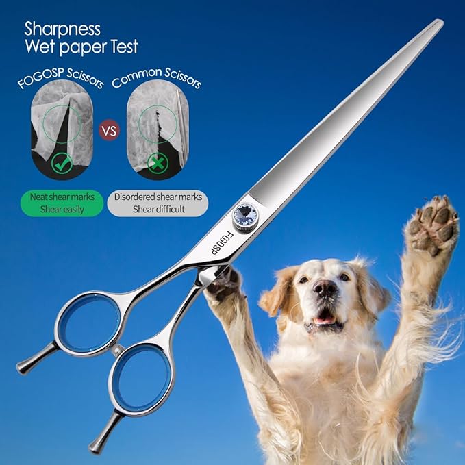 Japanese 440C Stainless Steel Dog Scissors - Super Sharp 8.0'' Straight Left Handed Large Dog Shears for Grooming Poodle