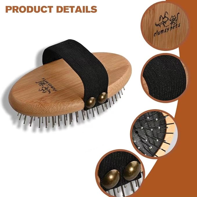 Bamboo Palm Ball Pin Brush for Small Dog & Cat Grooming Massaging Shedding and Bath Metal Pin Pets Tools