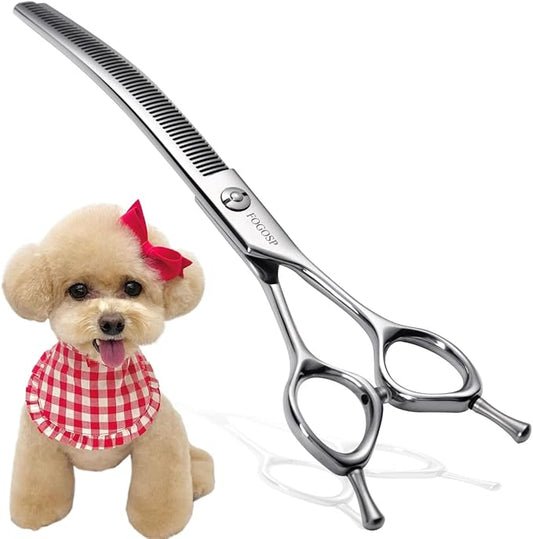 Curved Thinning Shears for Dogs 7.5'' Professional Blender Thinning Shears for Medium Large Dog 35% Thinning Rate (7.5 In, V Type Blender)