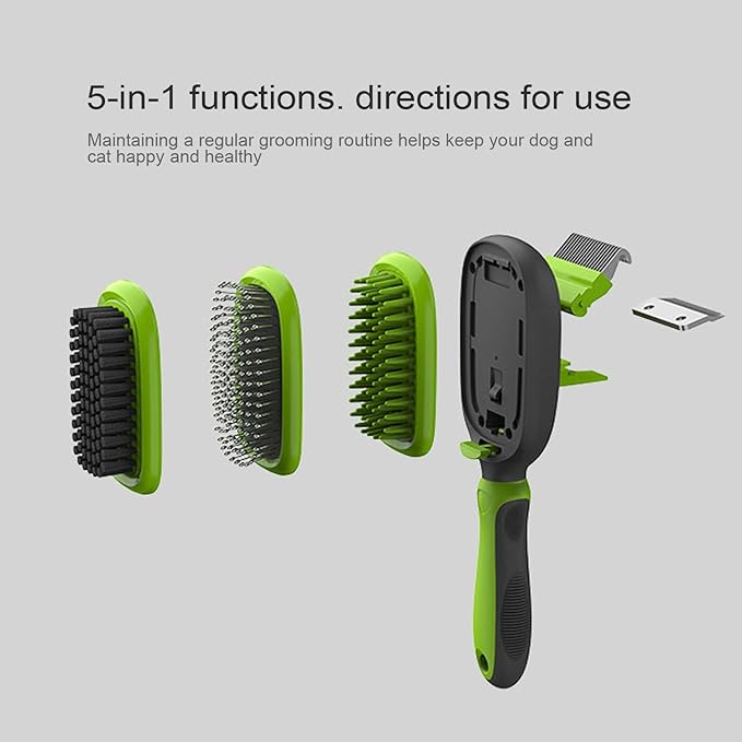 5 in 1 Pet Grooming Kit Dog Brush & Cat Brush Set 2 Sided Detachable Dematting Deshedding Comb for Stubborn Mats & Tangles,Hair Removing,Bath&Massage