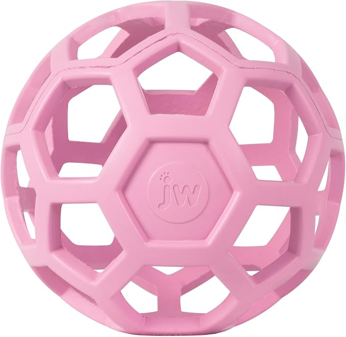 JW Pet HOL-ee Roller™, Dog Toy Puzzle Ball, Natural Rubber, Large (5.5” Inch Diameter), Pink
