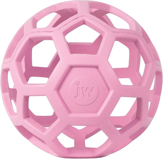 JW Pet HOL-ee Roller™, Dog Toy Puzzle Ball, Natural Rubber, Large (5.5” Inch Diameter), Pink