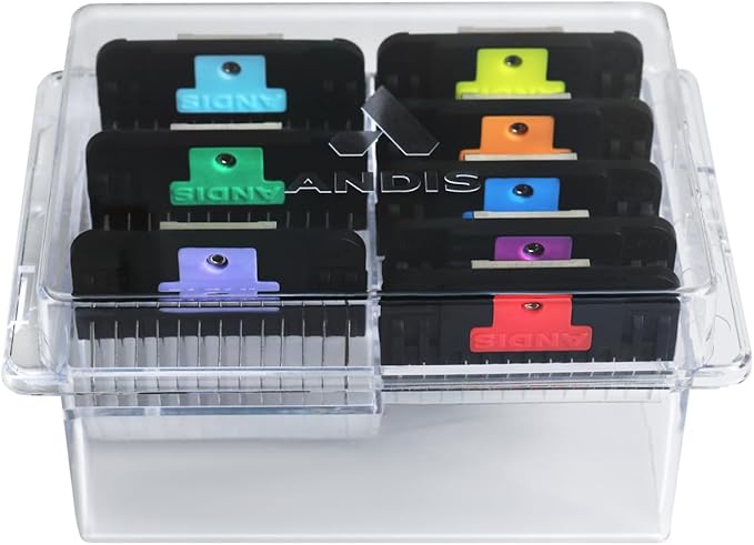 Andis 561475 Premium Clip Animal Comb Set – Built with Plastic, Includes 8 Color Coded Combs of Different Sizes, Attach Comb, All Coat Types, Multicolor