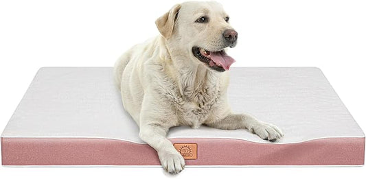 Orthopedic Dog Bed for Extra Large Dogs, Jumbo Waterproof Deluxe Plush Dog Crate Bed with Removable Washable Cover & Anti-Slip Bottom, Egg Crate Foam Pet Bed Mat, 47 x 29 Inches, Pink