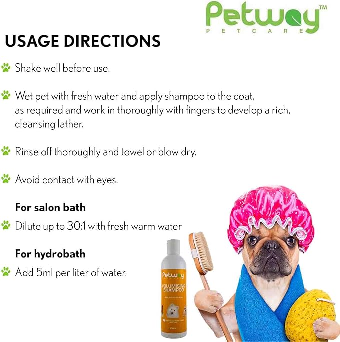 Petcare Volumizing Shampoo For Dogs, Adds Volume and Body to the Hair Shafts, Moisturizes and Hydrates Skin For a Perfect Shine And Luster, Kiwi Fruit Fragrance, Free of Soap, Phosphates, 250ml