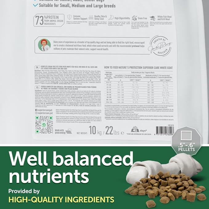 Nature's Protection Superior Care Grain Free Dry Dog Food - Healthy Dog Food All Life Stages Dogs - Balanced, Super Premium Dog Food - 1 Pack of 22lb Fish Flavor