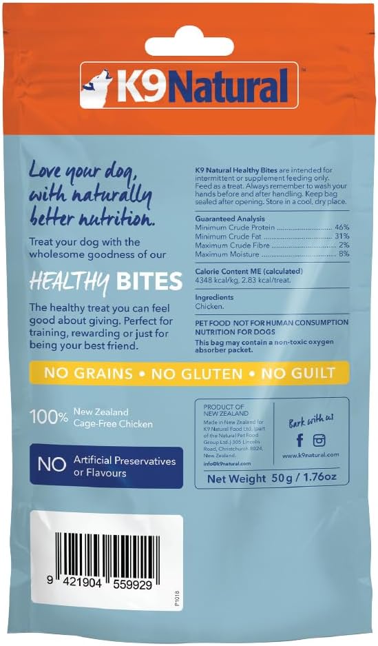 K9 Natural - Grain Free Freeze Dried Dog Treats - Chicken Bites, 1.76oz