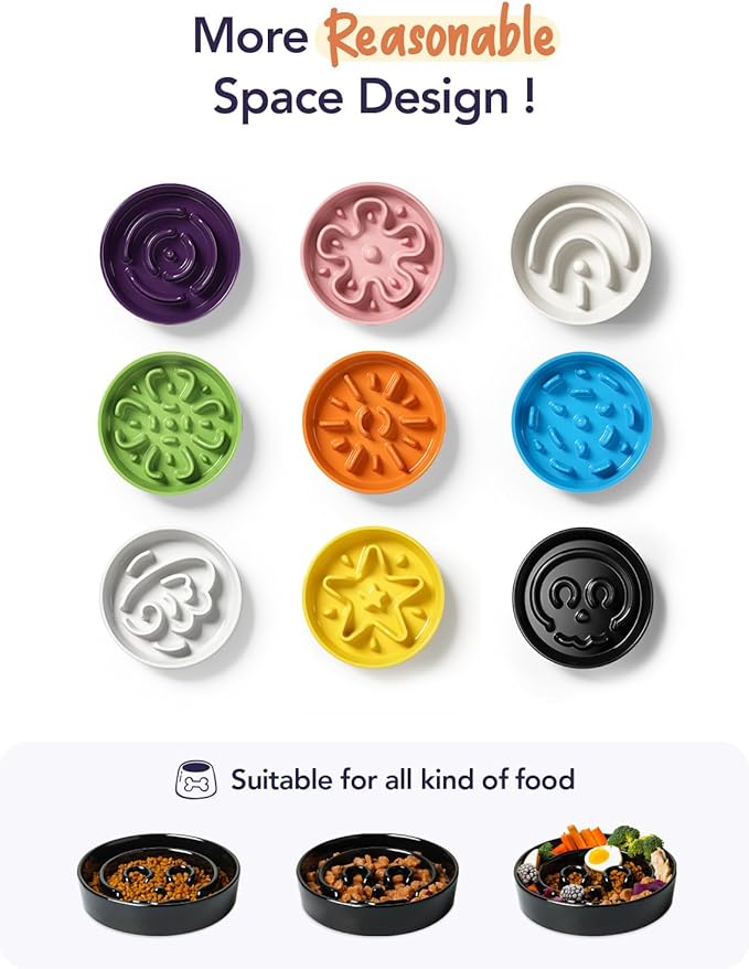 LE TAUCI Dog Bowls Slow Feeder Ceramic, 1.5 Cups Slow Feeding Dog Bowl Small Medium Breed, Puppy Slow Feeder Bow for Fast Eaters, Dog Dishes to Slow Down Eating, Puzzle Dog Food Bowl,Skull Black