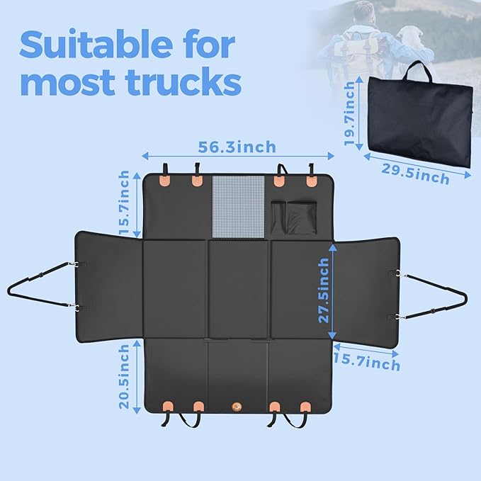 Back Seat Extender for Dogs - Hard Bottom Dog Car Seat Cover for Truck Back Seat, Dog Hammock for Car, Upgraded PU Leather Material, Larger Space, Holds 400lbs