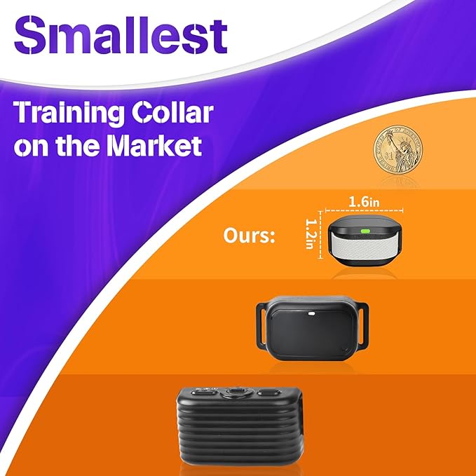 Smallest & Lightest Training Collar for Small Dogs 5-15lbs, with Shock, Vibration, Sound 3 Modes, Rechargeable, 23 Adjustable Levels (Beige)