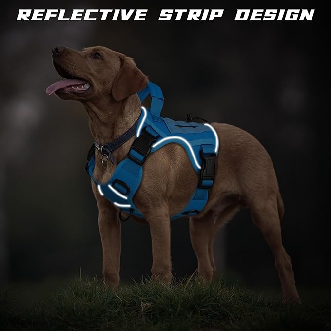 WINGOIN Blue Tactical Dog Harness for Large Medium Dogs No Pull Adjustable Pet Harness with Handle Reflective K9 Military Service Dog Vest for Walking Hiking Training (M)