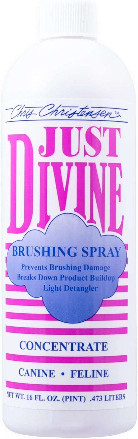 Chris Christensen Just Divine Dog Brushing Spray Concentrate, Groom Like a Professional, Prevents Brushing Damage, Light Detangler, All Coat Types, Made in USA, 16oz