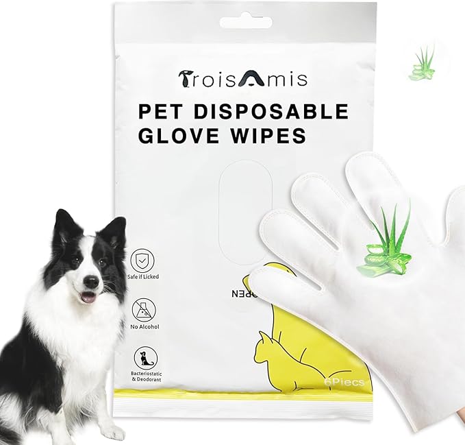 Dog Wipes Cleaning，Aloe Nourish Pet Wipes Gloves，Dry Wash Shower Wipes Grooming for Dogs Cats Puppy, Ears Face Paws Butt Cleaning Gloves