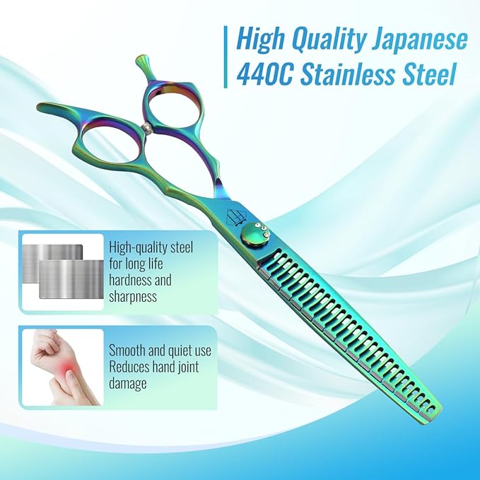 Dog Grooming Scissors: 7" Pet Chunker Shears Made Of Japanese 440C Advanced Stainless Steel Trimming Dogs Cats and Other Pets Green