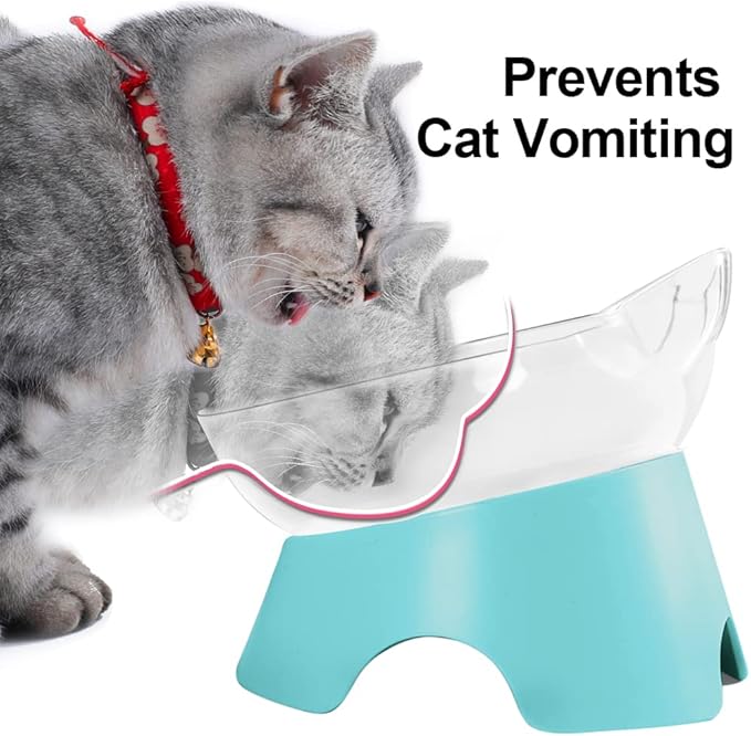 MILIFUN Raised Cat Food Bowls with Stand, Dishes for Food or Water, Tilted Bowl, Pet Dish with Stand (Arcuation-Bule)